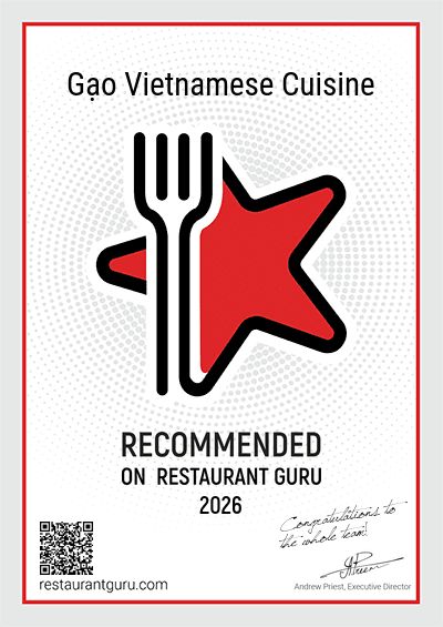 Restaurant Guru Recommended 2026 Award Certificate